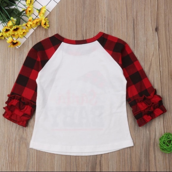 Santa Baby Buffalo Plaid Ruffle Shirt Baseball - Picture 2 of 4